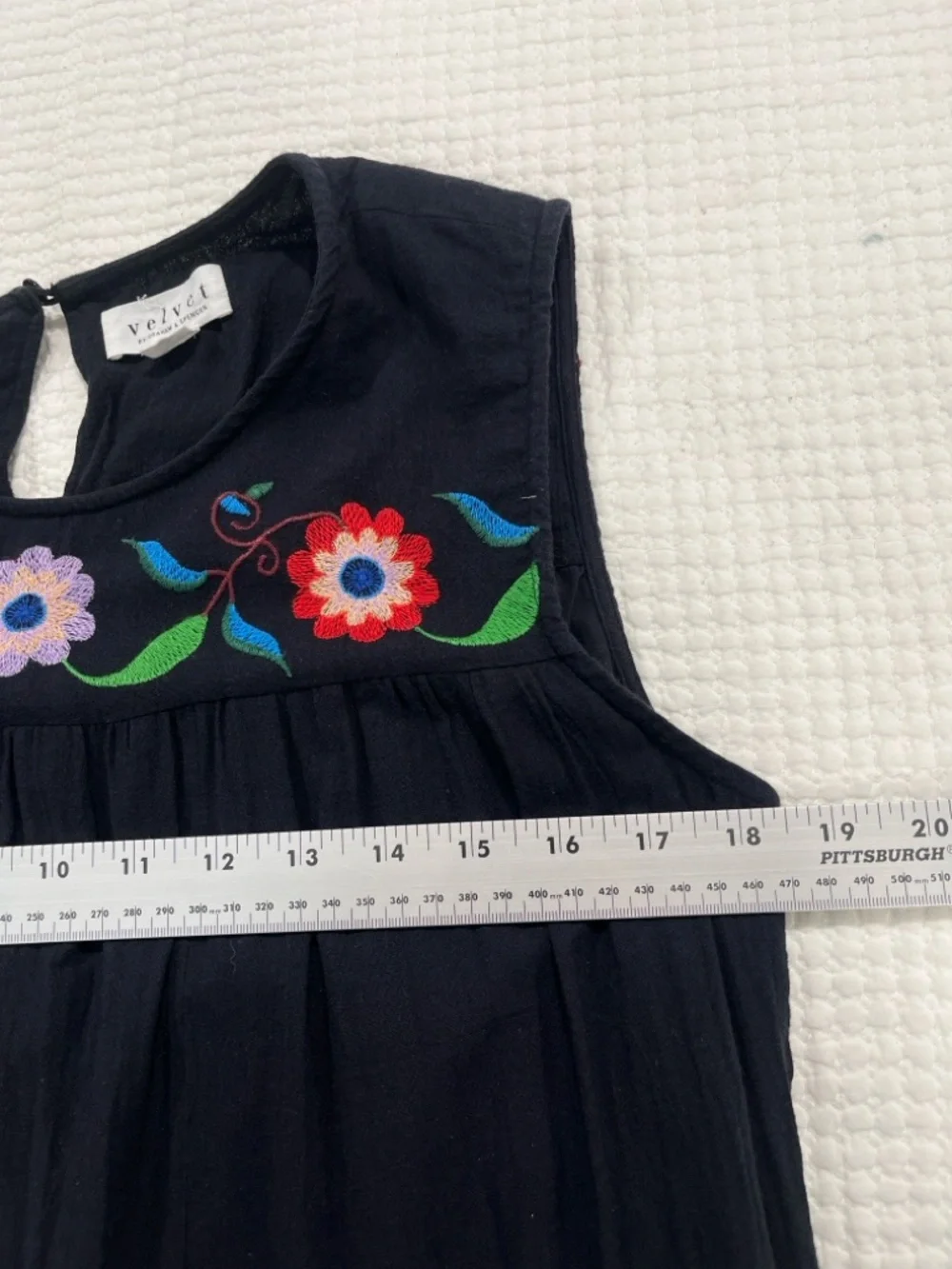 Velvet by Graham & Spencer Black‎ Floral Embroidered Tiered Cotton dress M BOHO